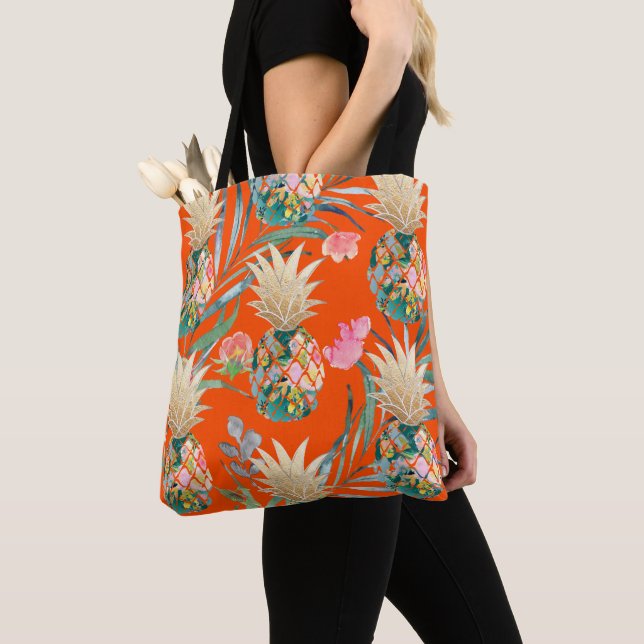 PixDezines Aloha Ananas+Palmfronten Wasserfarbe Tasche (Von Nahem)