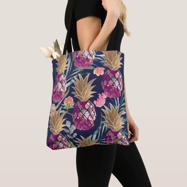 PixDezines Aloha Ananas+Palmfronten Wasserfarbe Tasche (Von Nahem)