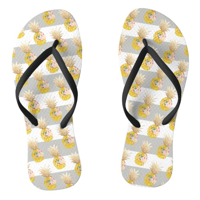 PixDezines Aloha Ananas+Streifen Flip Flops (Fußbett)