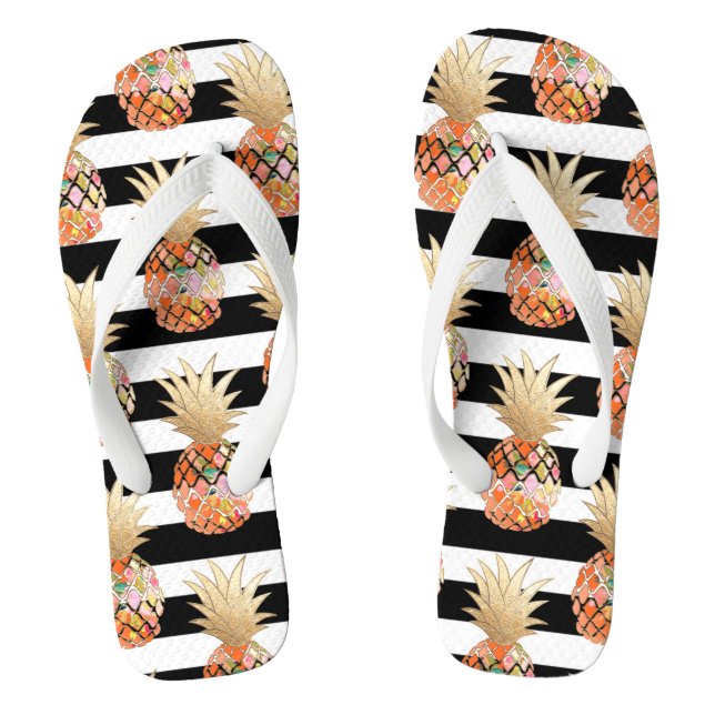 PixDezines Aloha Ananas+Streifen Flip Flops (Fußbett)