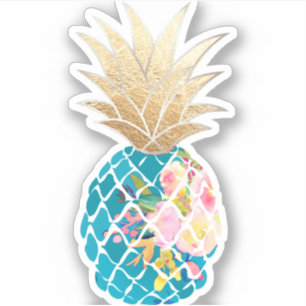 PixDezines Aloha Ananas, Teal+Falschgold Aufkleber