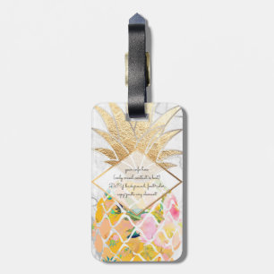 PixDezines Aloha Ananas+Weißer Marmor Gepäckanhänger