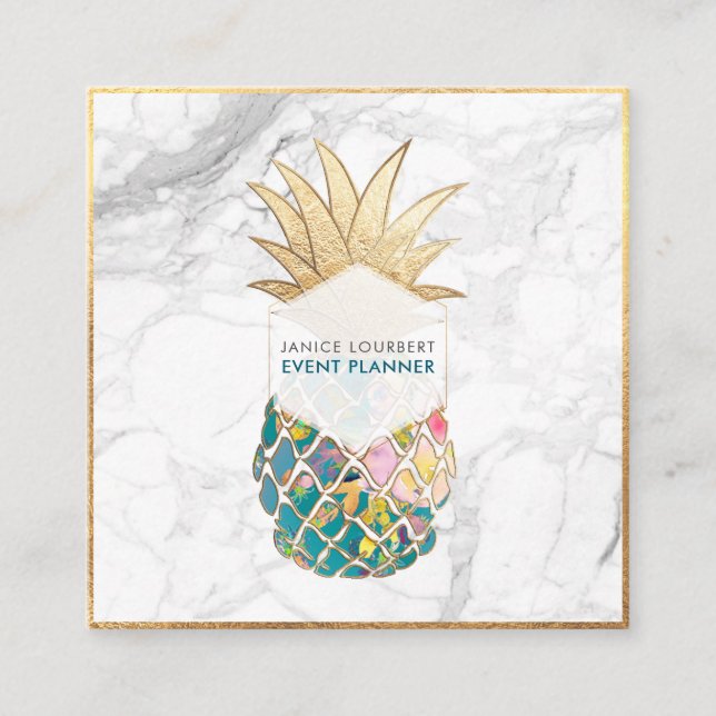 PixDezines ALOHA PINEAPPLE/AQUAMARINER BLAU/IMITAT Quadratische Visitenkarte (Vorderseite)
