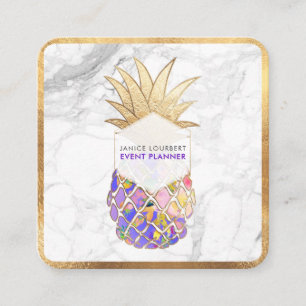 PixDezines ALOHA PINEAPPLE/IMITATS GOLD/MARBLE Quadratische Visitenkarte
