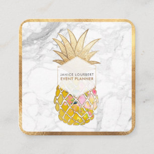 PixDezines ALOHA PINEAPPLE/IMITATS GOLD/MARBLE Quadratische Visitenkarte