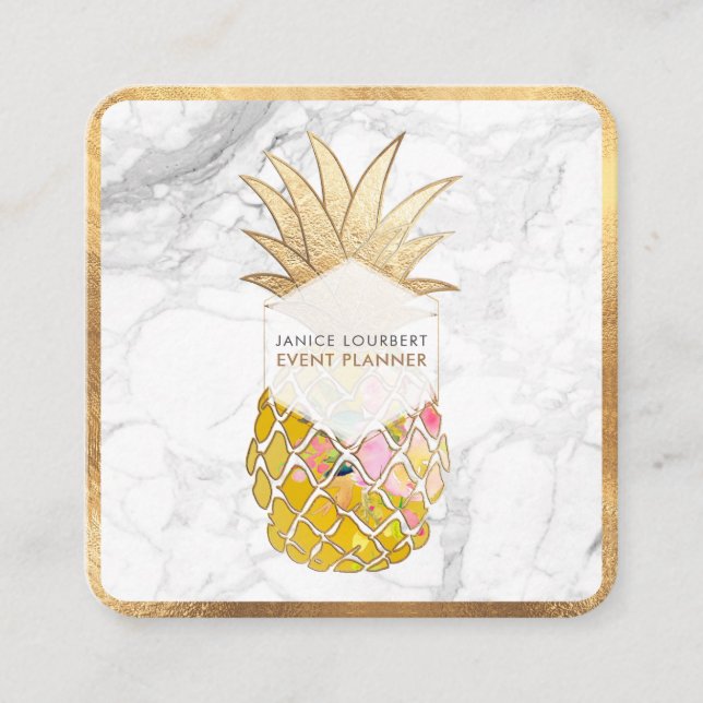 PixDezines ALOHA PINEAPPLE/IMITATS GOLD/MARBLE Quadratische Visitenkarte (Vorderseite)