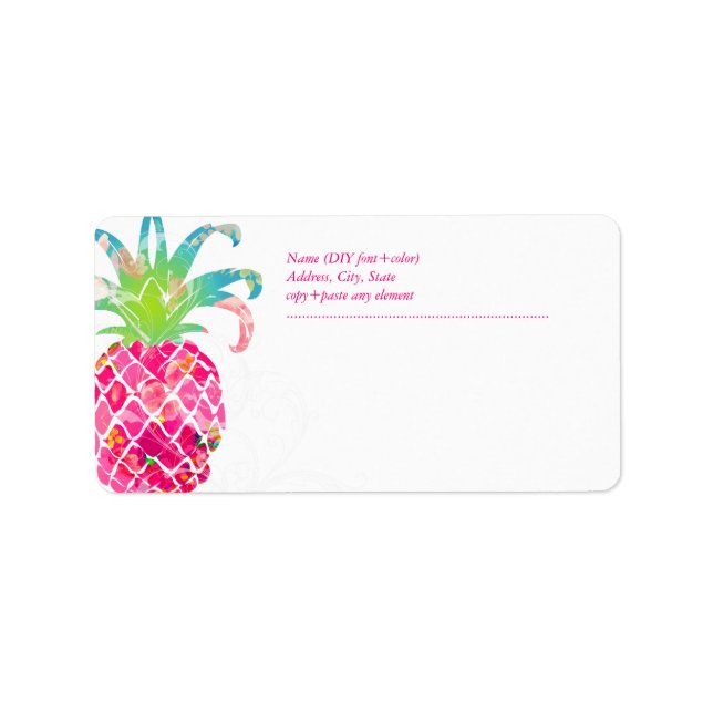 PixDezines Aloha Pink Ananas+Floral Wasserfarbe Adressaufkleber (Vorne)