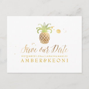 PixDezines Ananas/Imitat Gold/ Ankündigungspostkarte