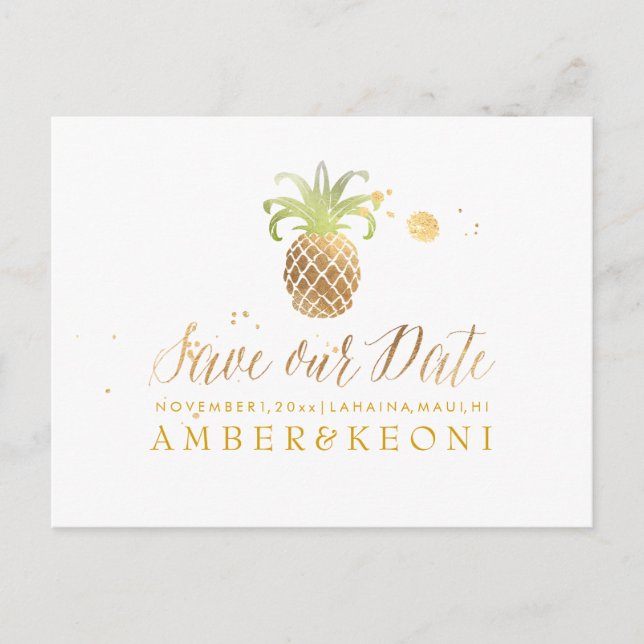 PixDezines Ananas/Imitate Gold/Save the Date Ankündigungspostkarte (Vorderseite)