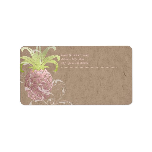 PixDezines Ananas/Imitate Rose Gold Adressaufkleber (Vorne)