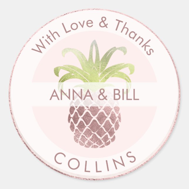 PixDezines Ananas Imitate Rose Gold/DIY Vielen Dan Runder Aufkleber (Vorderseite)