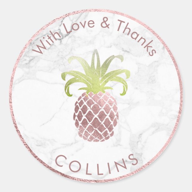 PixDezines Ananas Imitate Rose Gold/DIY Vielen Dan Runder Aufkleber (Vorderseite)