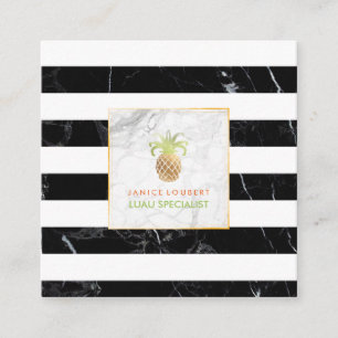 PixDezines Ananas/Schwarzer Streifen Marmor Quadratische Visitenkarte
