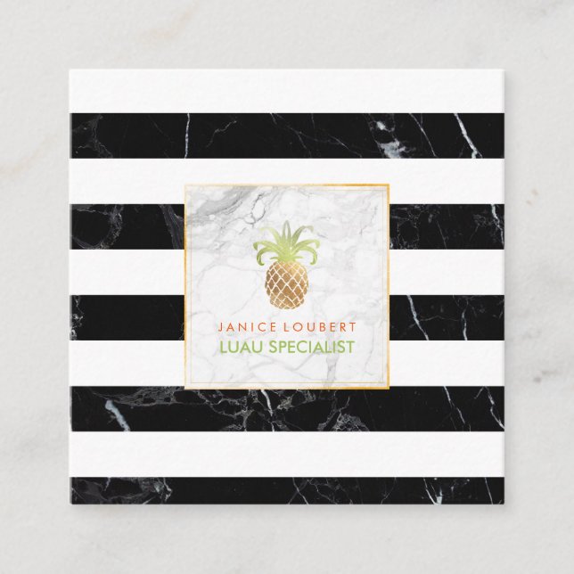 PixDezines Ananas/Schwarzer Streifen Marmor Quadratische Visitenkarte (Vorderseite)