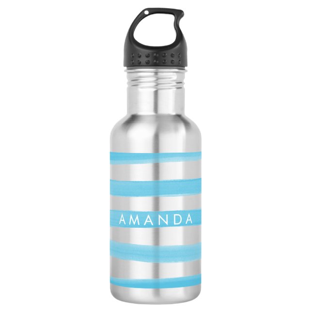 PixDezines Aqua Blue Wasserfarbe Streifen/einstell Trinkflasche (Vorderseite)