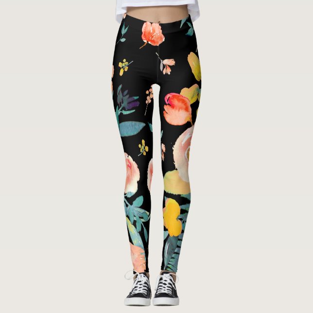 PixDezines Aquarell-Blume/DIY-Hintergrund Leggings (Vorderseite)