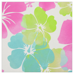 PixDezines Aquarell Hibiskus/Rosa/Grün/Aqua Stoff