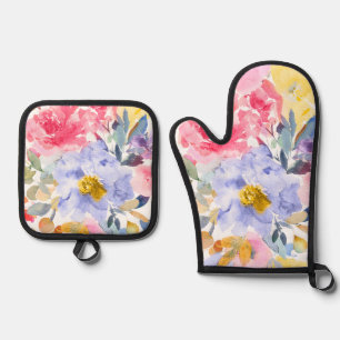 PixDezines Aquarell Sommergarten Rosen  Ofenhandschuh & Topflappen-Set
