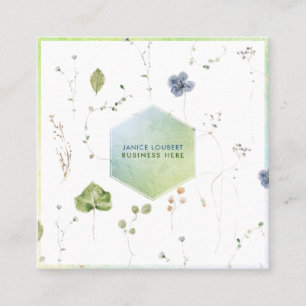 PixDezines Aquarell Wildblumen Wabenmuster Quadratische Visitenkarte