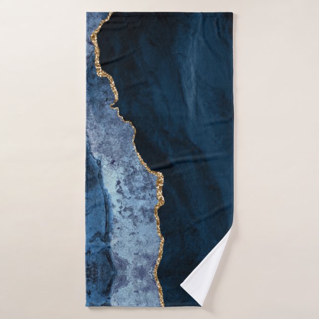 PixDezines Aquarelle Bleu Agate Or Veines (Serviette de bain)