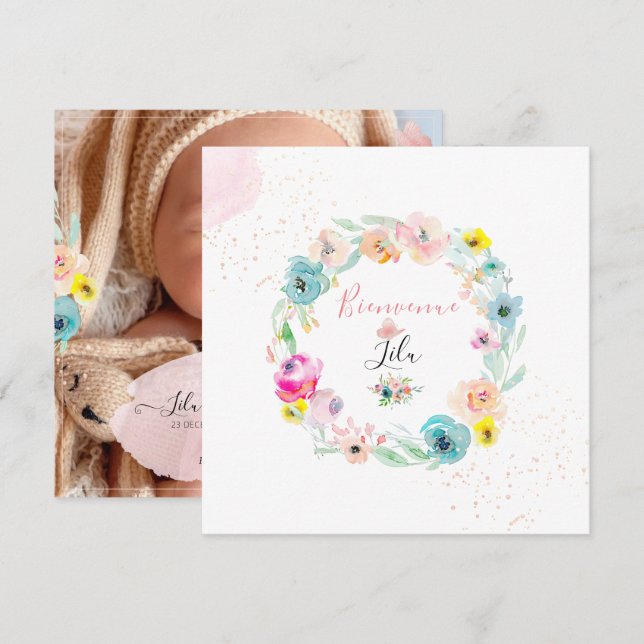 PixDezines AquarelleJahrmarktteil von Naissance Fi Einladung (Vorne/Hinten)