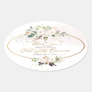 PixDezines Aquarellfarbe Rosenrosen Kommunion C Ovaler Aufkleber