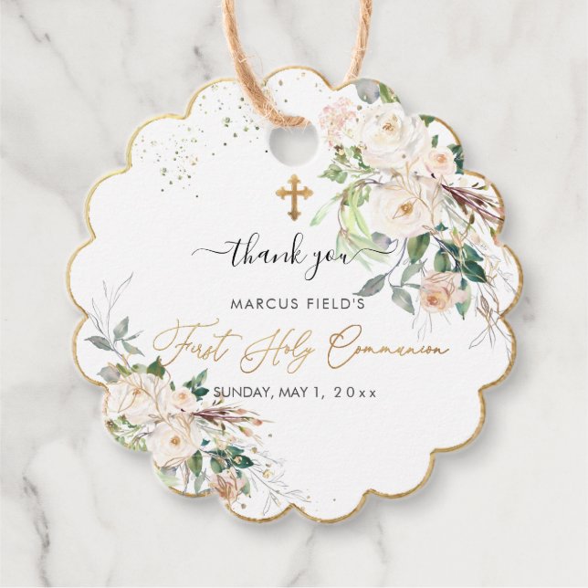 PixDezines Aquarellfarbe Rosenrosen Kommunion Geschenkanhänger (Vorderseite)