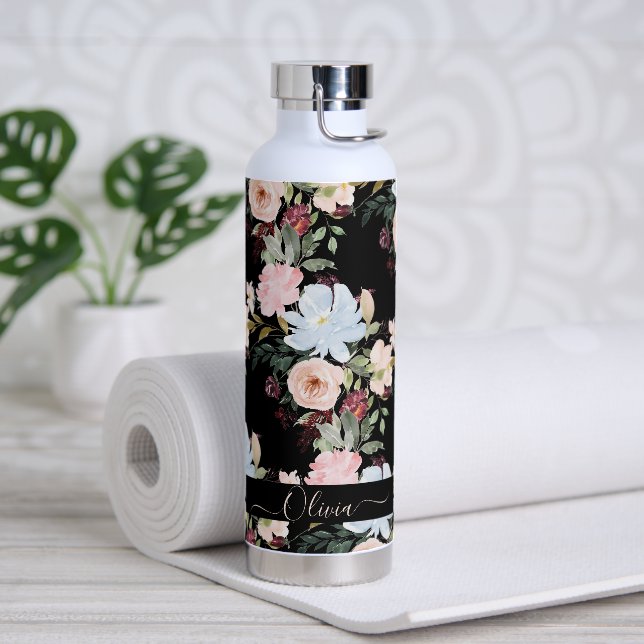 PixDezines Aquarellfarben Blume Blush Blue Trinkflasche (Yoga)