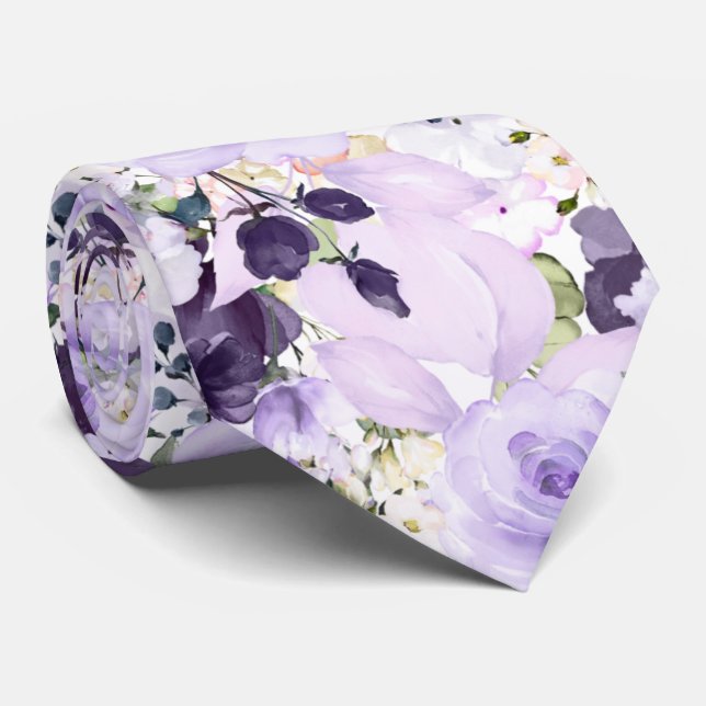 PixDezines Aquarellfarben Blume Lila Rose Krawatte (Gerollt)