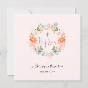PixDezines Aquarellfarben Blume Taufe pfirsichfarb Einladung