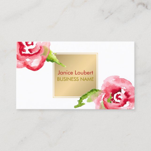 PixDezines Aquarellfarben Rose/Imitate Gold Visitenkarte (Vorderseite)