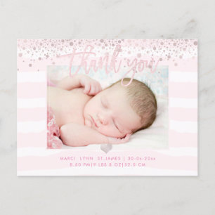 PixDezines Baby Dankeschön/Blassrosa Konfetti Postkarte
