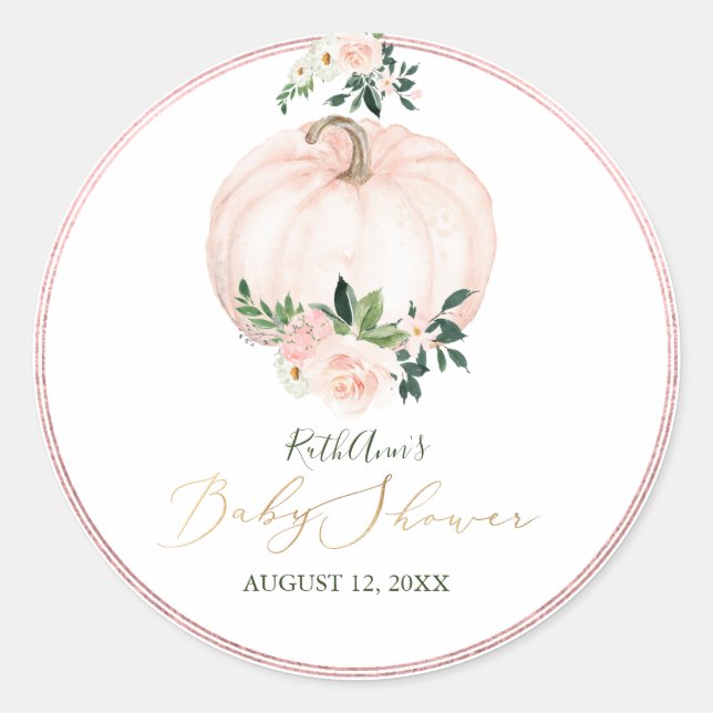 PixDezines Baby Dusche Aquarellpumpen, Blush Runder Aufkleber (Vorderseite)