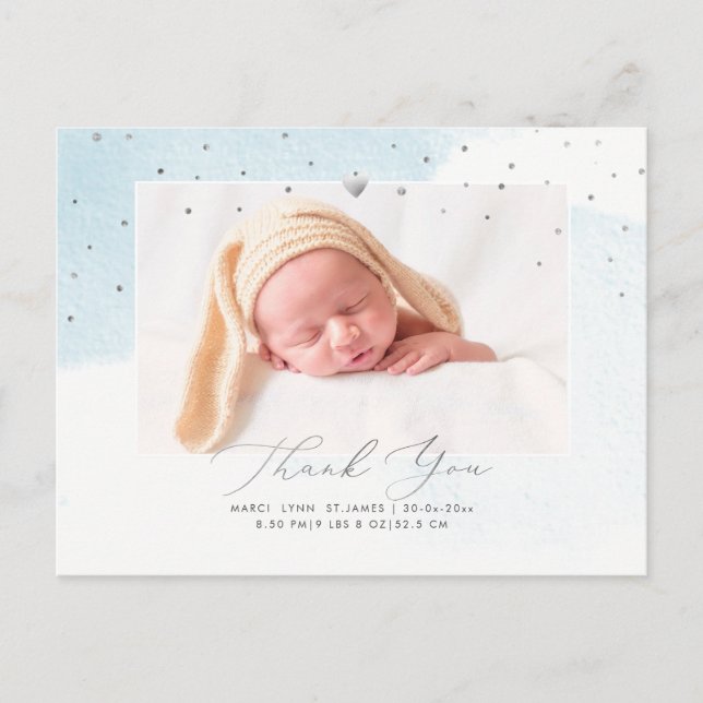 PixDezines Baby Dusche Danke Blue Watercolor Postkarte (Vorderseite)