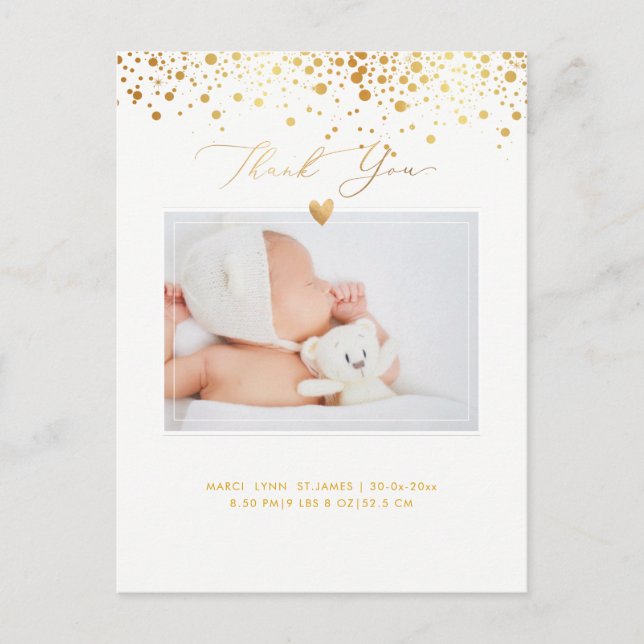 PixDezines Baby Dusche Vielen Dank/Imitats Gold Co Postkarte (Vorderseite)
