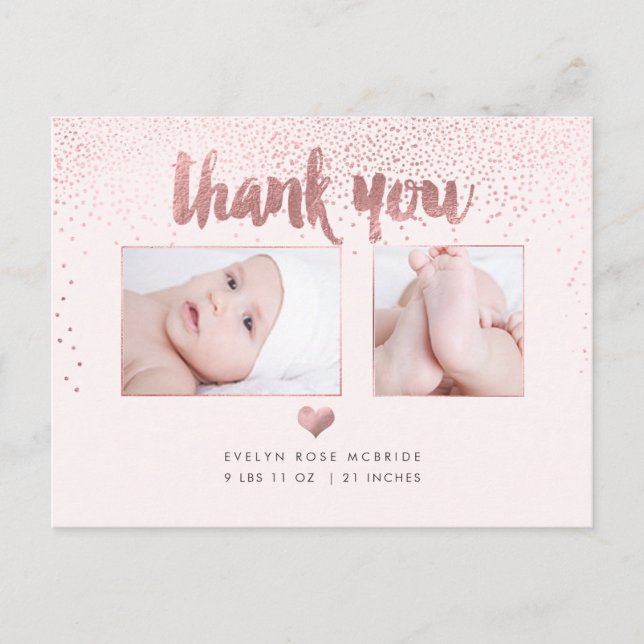 PixDezines Baby Dusche Vielen Dank/Imitats Rose Go Ankündigungspostkarte (Vorderseite)
