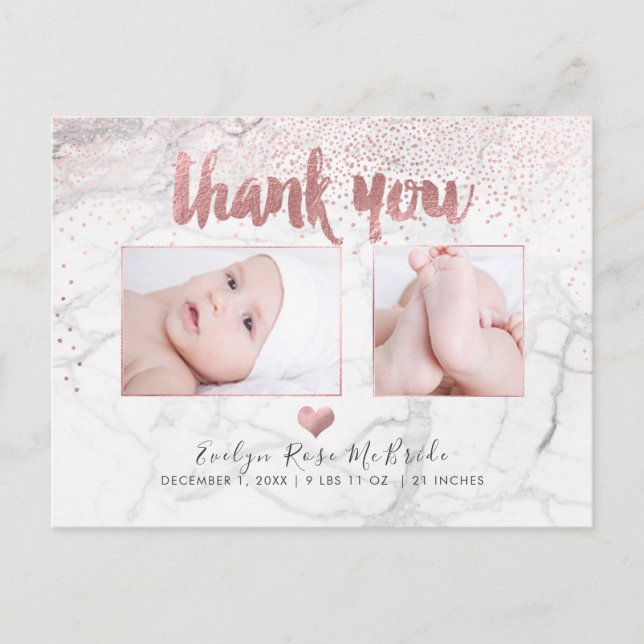 PixDezines Baby Dusche Vielen Dank/Imitats Rose Go Postkarte (Vorderseite)