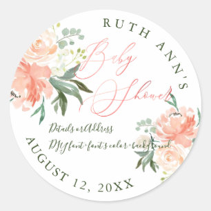 PixDezines Babydusche, Blumenwasser, Pfirsich Runder Aufkleber