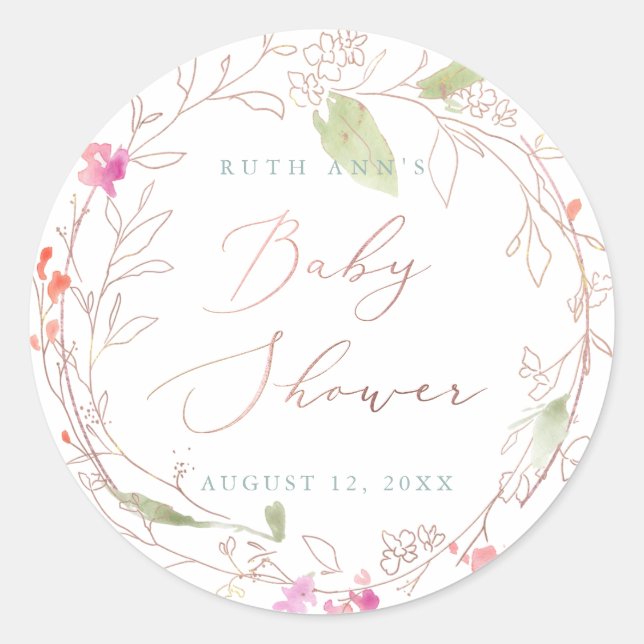 PixDezines Babydusche, Blumenwasser, Wasserfarbe Runder Aufkleber (Vorderseite)