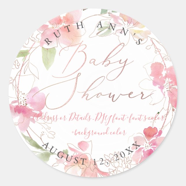 PixDezines Babydusche, Blumenwasser, Wasserfarbe Runder Aufkleber (Vorderseite)