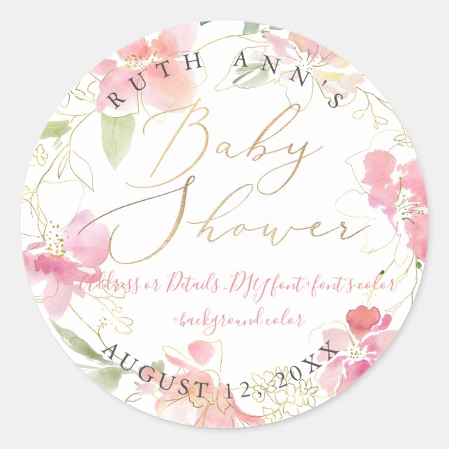 PixDezines Babydusche, Blumenwasser, Wasserfarbe Runder Aufkleber (Vorderseite)
