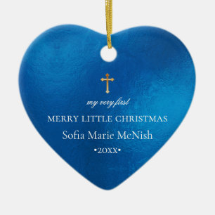 PixDezines Baby's 1. Weihnachts-Foto, Azure Blue Keramik Ornament