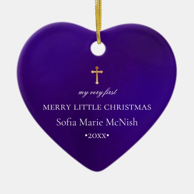PixDezines Baby's 1. Weihnachtsfest Foto, Violet Keramik Ornament (Vorne)