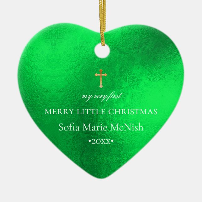 PixDezines Baby's 1st Christmas Foto, Neon Green Keramik Ornament (Vorne)
