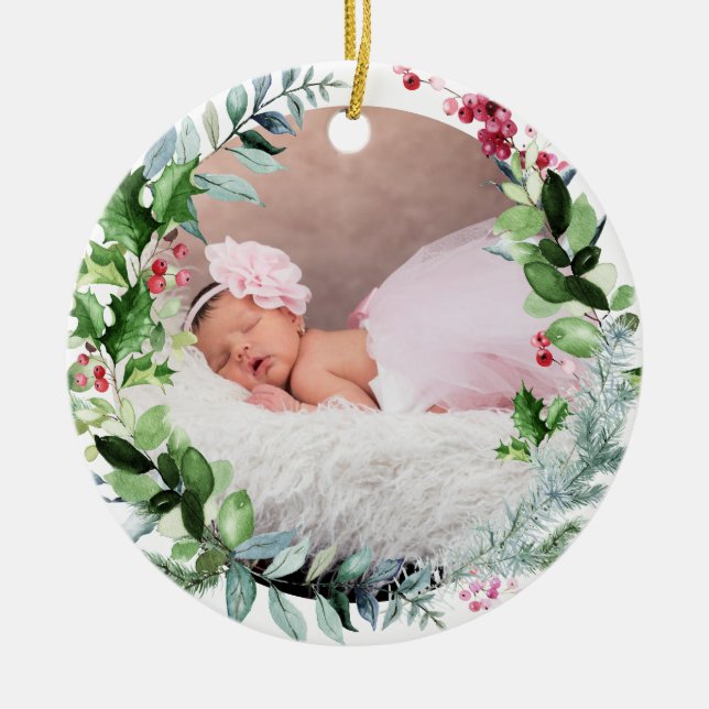 PixDezines Baby's erstes Weihnachts-Winterreath Keramik Ornament (Vorne)