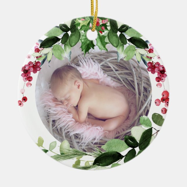 PixDezines Baby's erstes Weihnachts-Winterreath Keramik Ornament (Vorne)