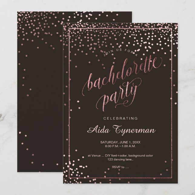 PixDezines Bachelorette PartyFaux Rose Gold Einladung (Vorne/Hinten)
