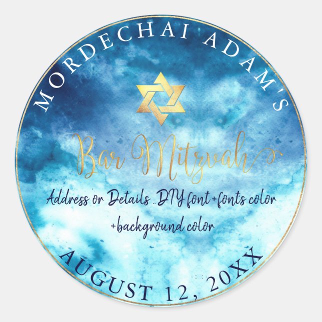 PixDezines Bar Mitzvah Aqua Runder Aufkleber (Vorderseite)