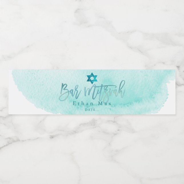 PixDezines Bar Mitzvah, Aqua Wasserfarbe (Einzelnes Label)