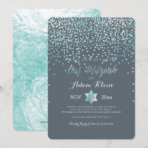 PixDezines Bar Mitzvah/blaue Konfetti Einladung